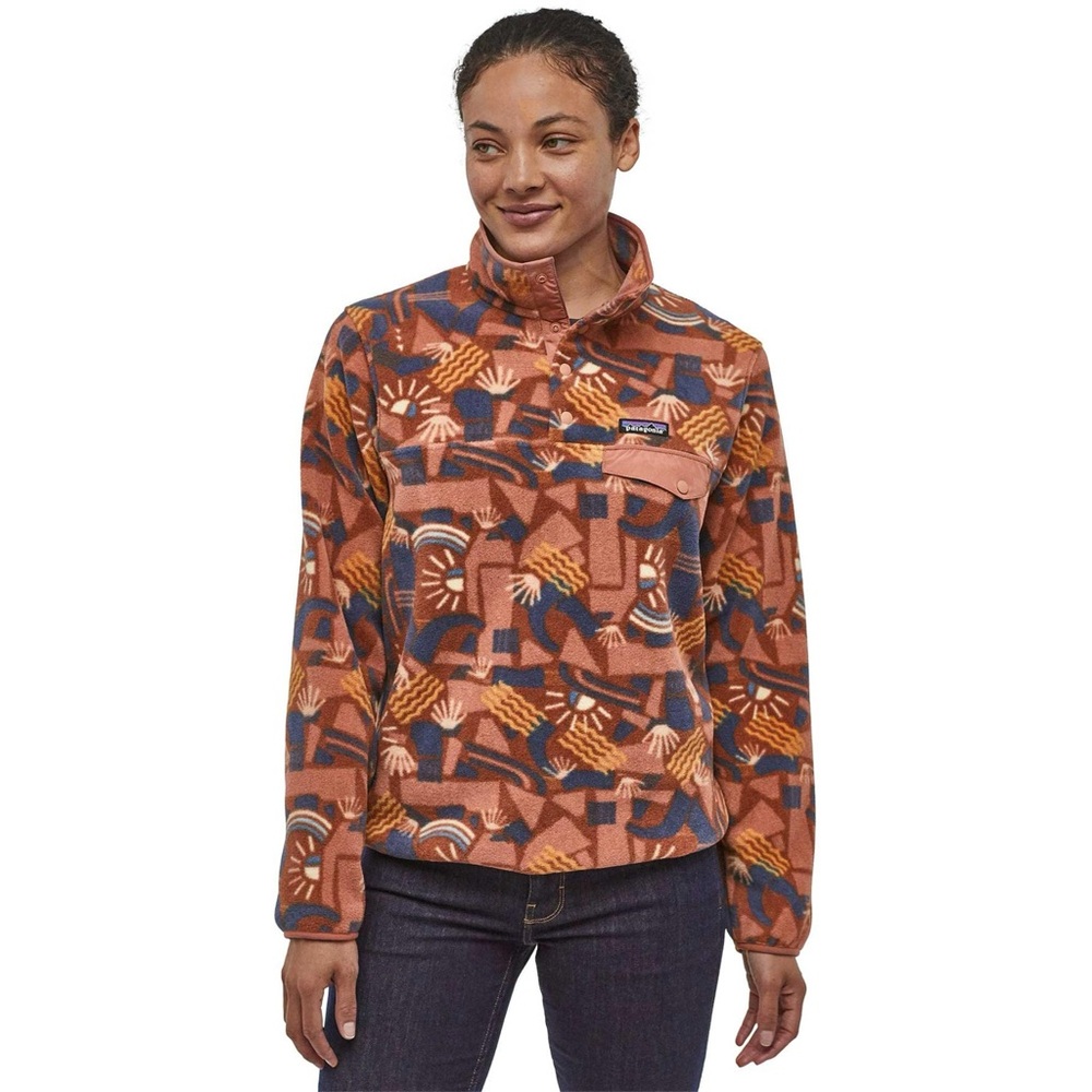 Patagonia Women’s Synchilla Snap Fleece Pullover Canyon Block Big Sisu Brown XS - Picture 13 of 15